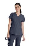 BARCO ONE Women's Pulse Scrub Top, Sporty V-Neck Medical Top w/ 4-Way Stretch & 5 Pockets, Steel, Large