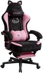 GTPOFFICE Cute Gaming Chair with Cat Ears, Ergonomic Computer Chair with Footrest Cat Paw Lumbar Support Comfortable Reclining Game Chair Desk Chair for Adult Teens, Soft Fabric, Pink Black