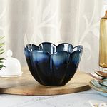 VarEesha Hand Made Leher Inky Blue Ceramic Snack Bowl for Serving Pasta, Noodle, Maggi, Cereal| Microwave and Dishwasher Safe Salad Bowl, Mixing Bowl for Snacks