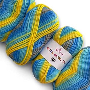 Wool Wonders Yarn for Crocheting, 4 Skeins, 640Yds/400G, Free Patterns - Wool Yarn for Knitting - Aran/Heavy #4 Medium Worsted Weight - Blue Skies