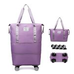 UNWAAT Foldable Luggage Bag Double Layer Expandable Suitcases Large Capacity Dry Wet Separation Duffle Bag with Wheels, Purple, 2 x 2 x 2 inches, Fashion