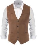 PJ PAUL JONES Men's Suede Leather Suit Vest Casual Western Cowboy Waistcoat Vests, Dark Coffee, Large