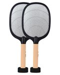 WEIRD WOLF 2 in 1 UV Light Mosquito Bat Racket Electric Fly Swatter with Base Stand, Lithium Battery, USB Type-C Charging Beige/Black (Pack of 2)