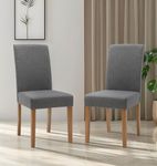 Hallowood Furniture Premium Linen Straight Back Grey Fabric Dining Chairs Set of 2 with Backrest & Solid Wooden Legs, Modern Kitchen Chairs for Dining Room, Home, Restaurant & Café