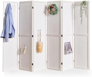 Pegboard Display, 5.6Ft Wooden Room Divider Folding Privacy Screens Portable Freestanding Wall Organizer for Retail Craft Art Display Board (6panels, White)