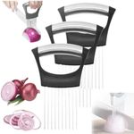 Stainless Steel Onion Holder for Slicing, Onion Slicer Holder, Onion Cutter for Slicing of Onions, Tomatoes, Avocados, Eggs and Other Vegetables Kitchen Utensils (Black, 3 Pack)