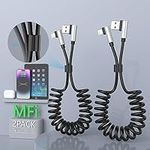 90 Degree Apple Carplay Cable [2 Pack], Right Angle Coiled iPhone Charger for Car [Mfi Certified & Data Sync] Coiled Lightning Cord for Iphone14/13/12/11Pro Max/Xs Max/Xr/Xs/X/8/7/Plus/6s/Ipad/iPod