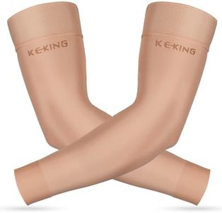 KEKING® Lymphedema Compression Arm Sleeves for Men Women (Pair), No Silicone Dot, 15-20 mmHg Compression Full Arm Support for Lipedema, Edema, Post Surgery Recovery, Swelling, Pain Relief, Beige M