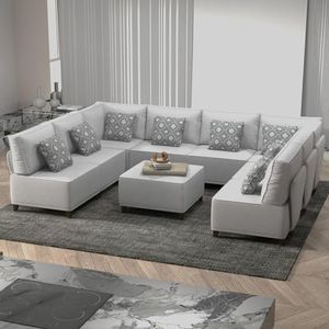 Chromcraft 9 Seats Large Sectional Couches and Sofas, 32" Deeper Seat, U Shaped Modular Sectional Couch Family Sofa Group for Living Room(Light Grey)