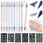 Huiguli Temporary Tattoo Markers for Skin - Multicoloured Tattoo Kit with 10 Dual-End Pens, 60 Patterns Stencils, Face Paint for Kids and Adults