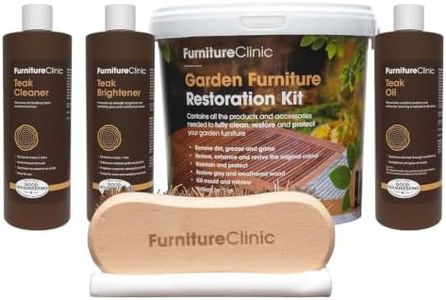Furniture Clinic Garden Furniture Restoration Kit | For Outdoor Wood Patio Furniture Such as Teak & Other Wood Types | Clean, Remove, Brighten, Nourish, and Protect Treated and Untreated Surfaces
