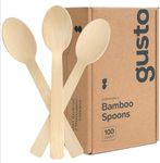 GUSTO [100 Count] Natural Bamboo Disposable Spoons - Biodegradable and Eco-Friendly Utensils for Outdoors, Parties, and Events