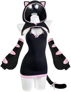 KORURACLUB Sexy Cat Maid Outfit Womens Lingerie Set Kitten Cat Claw Cosplay Sexy Sweater lingerie animal Cosplay lingerie (Black Tabby, L-2XL)