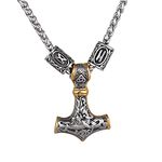 DZXCB Viking Thor's Hammer Necklace Men Celtic Triangle Knot Jewelry Stainless Odin Steel with Bead Chain,Gold