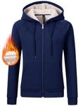 MoFiz Women's Zip Up Hoodies Sherpa Fleece Lined Jacket for Women Winter Long Sleeve Sweatshirt with Pockets Navy,Small