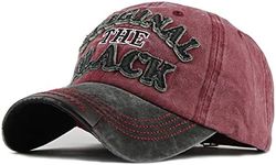 YULOONG Vintage Baseball Cap Embroidery Black Washed Denim Trucker Cap 100% Cotton Sun Hat for Men Women Adjustable Size Red