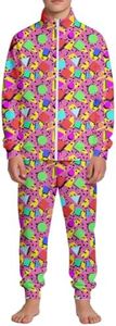 Pink Retro 80s 90s Kids Two-Piece Classic Zippered Sports Jacket Set Sweatpants Jogging Teenager Sportswear Set X-Large 160