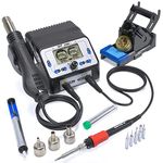 WEP 938BD-I Soldering Iron Station Hot Air Rework Station 2-IN-1 with LCD Display, PID Control, Hot Air Start/Stop, Sleep Mode, 3 Extra Nozzles, 5 Extra Soldering Tips, Solder Wire