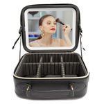 Travel Makeup Bag with LED Lighted，Make up Case with Mirror 3 Color Setting Cosmetic Makeup Box Organizer Vanity Case with Adjustable Dividers Makeup Brushes for Women Beauty Tools Accessories.