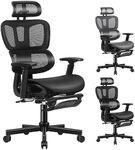 ALFORDSON Ergonomic Mesh Office Chair with 3D Armrest, Executive Study Computer Chair with Adjustable Headrest & Footrest, Recline & Tilt Gaming Desk Chair with Adaptive Lumbar Support, Sloane Black