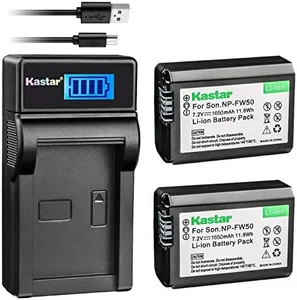 Kastar Battery (X2) & LCD USB Charger for Sony NP-FW50 and Alpha 7 7R 7R II 7S a7R a7S a7R II a5000 a5100 a6000 a6300 NEX-7 SLT-A37 DSC-RX10 DSC-RX10 II III 7SM2 ILCE-7R 7S QX1 5100 6000 VG-C1EM C2EM