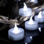 Tea Lights,12 Pack Flameless Candle Lights Realistic Flickering Bulb Battery Operated Led Tea Lights Candles for Party Wedding Birthday Halloween Gifts Home Decoration in Cool White