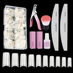 Nail Tips and Glue, Venares Fake Nail Tips Oval 500Pcs 10 Size French Tip False Nails with Glue Nails Files Nail Buffer Blocks Nail Brush Nail Clipper, Natural Falses Nail Tips and Glue Gel Kit