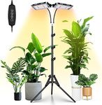 LORDEM Grow Light with Stand, Full Spectrum LED Plant Light for Indoor Plants, 200W Dual Heads Grow Lamp with Auto On/Off Timer, 3 Lighting Modes, 6 Dimmable Levels, Adjustable Tripod 15-63 inches