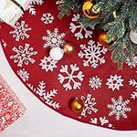 Navaris Red Christmas Tree Skirt - 50 inches Decorative Christmas Tree Base Cover to Protect Floor from Pine Needles, Cover Wires - Xmas Decorations