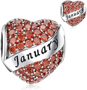 DALARAN January Birthstone Charms Happy Birthday Heart Bead Charm for Pandora Bracelet Christmas Bead