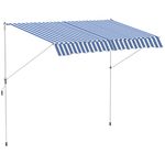 Outsunny 10x5ft Manual Retractable Awning, Patio Sun Shade Canopy Shelter with 5.6-9.2ft Support Pole, Water Resistant UV Protector, for Window, Door, Porch, Deck, Blue