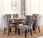 HomeTouch Set of 6 Luxury Tufted Velvet Upholstered Dining Kitchen Chairs with Oak Legs Knocker Chair for Living Room Lounge Dressing Room Grey (6, Grey)