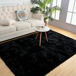 Chicrug Soft Runner Rug for Bedroom Living Room Plush Fluffy Rug 5x8 Feet, Shag Furry Area Rug Carpet Non Shedding for Nursery Children Kids Girls Room Home Decorative, Black