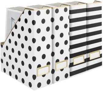 BLU MONACO Set of 4 Stylish Magazine File Boxes - 2 Black and White Stripes and 2 Polka Dots - Office Organization and Storage, Paper Organizer for Desk - Workspace and Classroom Organization