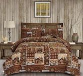 Moose Bear Quilt Set King Size Rust