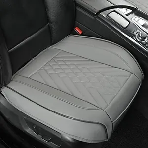 GIANT PANDA 2pcs Front Car Seat Covers Bottom Seat Covers, PU Leather Driver Car Seat Protectors Fits 95% of Vehicles, Wrapping Around The Bottom (Grey)