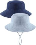 Adorel Baby Boys Bucket Hat Adjustable Sun Hat Pack of 2 Plain Grey&Deep Blue 6-24 Months (Manufacturer Size:S)