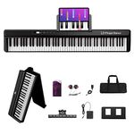 Finger Dance Folding Piano Pro Portable Piano Keyboard with Stand Full Size Upgrade Wood Grain Touch Sensitive 88 Keys Digital Piano with Bluetooth MIDI Portable Piano Keyboard for Beginners Black