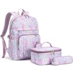 Leaper Water-Resistant Leopard Print Kid's Backpack School Backpack Casual Satchel Lunch Bag Purse Case Set Purple