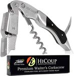 Hicoup Wine Opener - Professional Corkscrews for Wine Bottles w/Foil Cutter and Cap Remover - Manual Wine Key for Servers, Waiters, Bartenders and Home Use - Stainless Steel Ebony