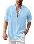 FINIVO FASHION Men's Solid Cotton Blend Regular Fit Full Sleeve Straight Kurta Shirt, L, Sky Blue, Pack of 1