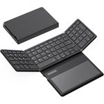 T TECLUSIVE Ultra Slim Leather Foldable Wireless Bluetooth Keyboard with Touchpad | Magnetic Folding Rechargeable Keyboard with Trackpad | Compatible for iPhone iPad/Galaxy One Plus Tab/Mac Laptop