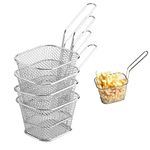 JZK 4 x Stainless steel chip baskets for serving with Handle, mesh french chip deep frying basket for shrimps onion rings