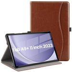 ZtotopCases Case for Samsung Galaxy Tab A9+ / A9 Plus 11 Inch 2023, Premium PU Leather Cover with Elastic Ring for Storing S Pen, Card Slot, Multi-Angles & Auto Wake/Sleep for Galaxy Tab A9+, Brown