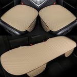 BAGILO 3Pcs Car Seat Covers Summer Breathable Front Seat Cushion Mat Flax Car Seat Cover with Storage Pouch Long Rear Seat Cover Anti-Slip Car Seat Cover Anti-Scratches Car, Brown