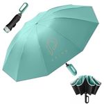 PALAY® Large Umbrella for Men Women with Reflective Strap, 50'' Automatic Open/Close Windproof Travel Folding Umbrella, Reinforced 10 Dual Ribs, 99 UV Protection Umbrella with Carabiner Handle Design