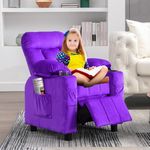 Kids Recliner, Toddlers Kids Recliner Chair with Cup Holder, Ergonomic Adjustable Velvet Lounge Chair with Footrest & Side Pockets, Toddlers Kids Baby Sofa for Boys Girls Bedroom (Purple)