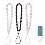 3PCS Mobile Phone Charms Sparkling Handmade Wrist Strap Phone Charm Strap Crystal Beads Phone Charms Hanging String Anti-Lost Keychain for Girls Ladies Women