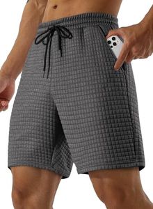 JMIERR Mens Casual Gym Shorts Stretch Elastic Waist Drawstring Waffle Workout Gym Shorts Lounge Basketball Running Joggers Shorts with Pockets,US 34(M),Dark Grey