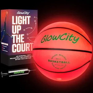 GlowCity LED Light-Up Basketball – Size 5, 27.5 inch, Ideal for Youth & Pre-Teen Night Games – Impact Activated Glow-in-The-Dark Fun, Nylon Wound Durability, Batteries Included